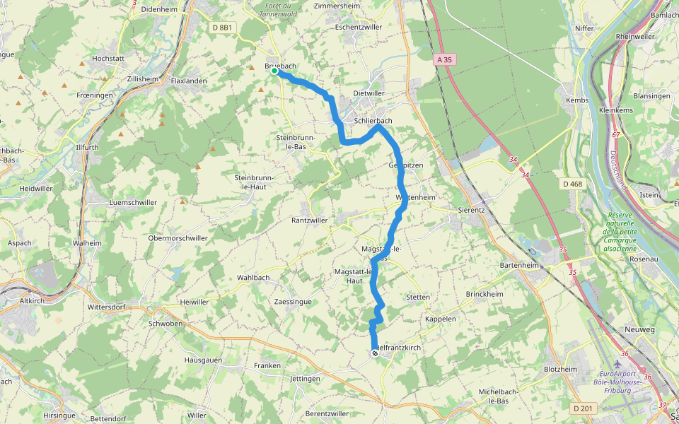Jonction GR532/GR531 - Bruebach/Helfrantzkirch walking route map in Bruebach