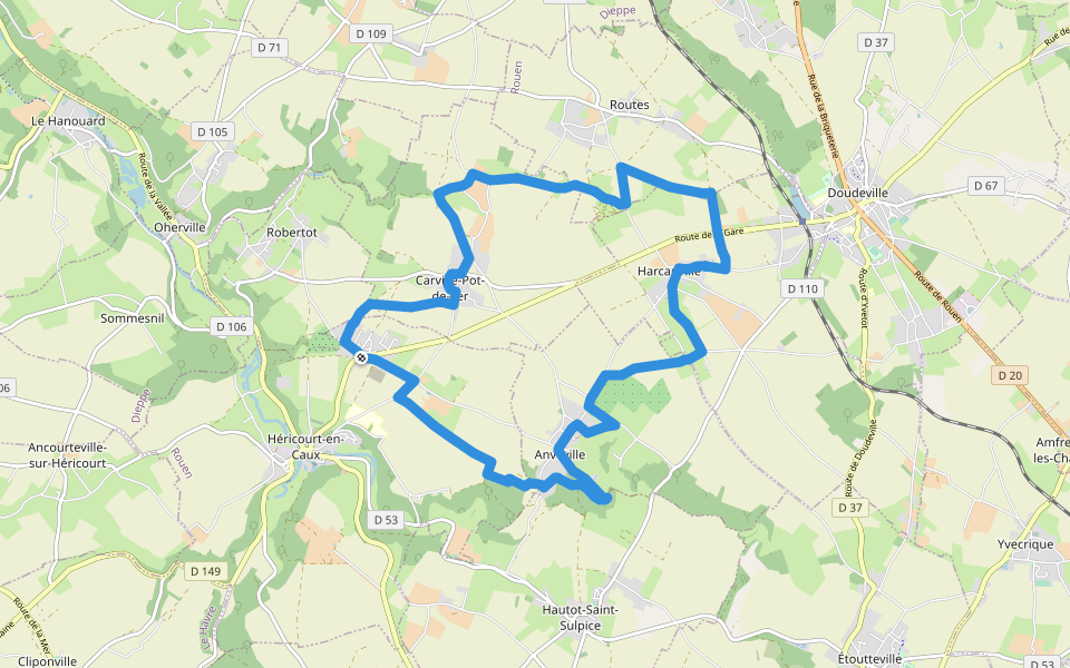 Le Château d’eau “Fleur de Lin” walking route map in Héricourt-en-Caux