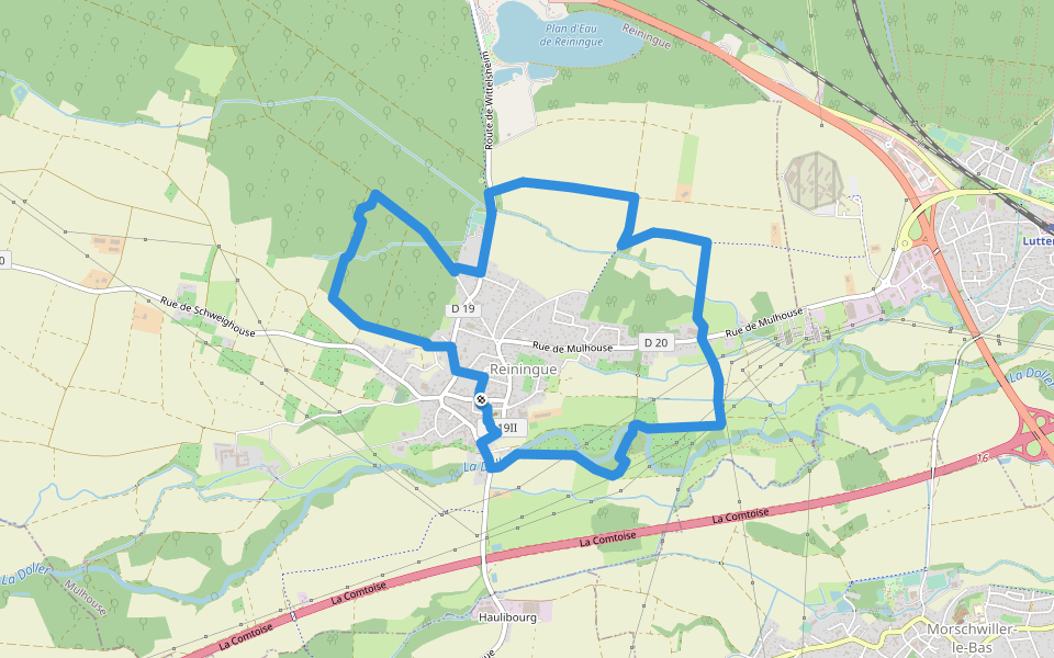 Circuit au fil de l'eau Reiningue - anneau vert walking route map in Reiningue