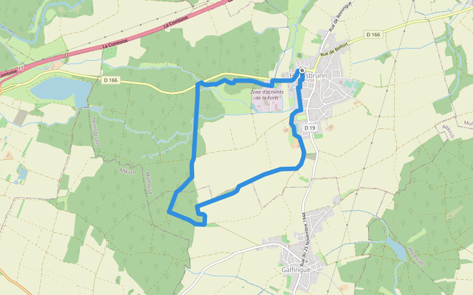 Circuit de Notre Dame du Chene - Heimsbrunn - anneau jaune walking route map in Heimsbrunn