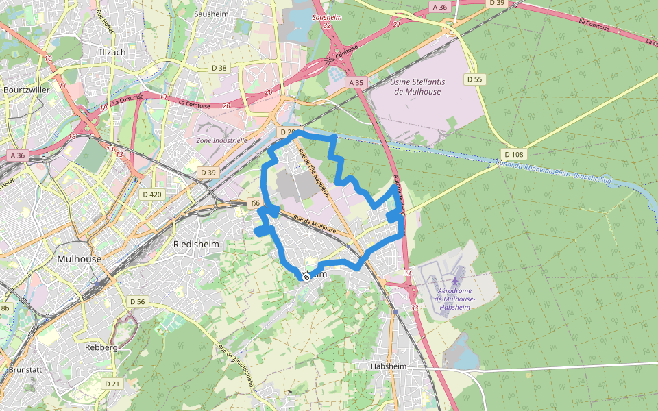 Circuit des 5 quartiers - Rixheim - anneau bleu walking route map in Rixheim