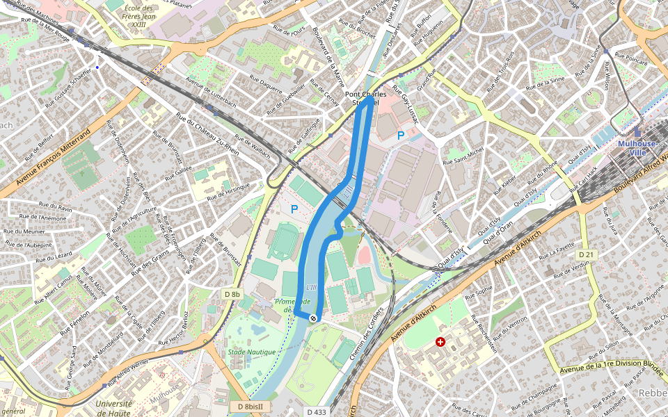 Circuit de la Passerelle de l'Ill - Mulhouse - Anneau rouge walking route map in Mulhouse