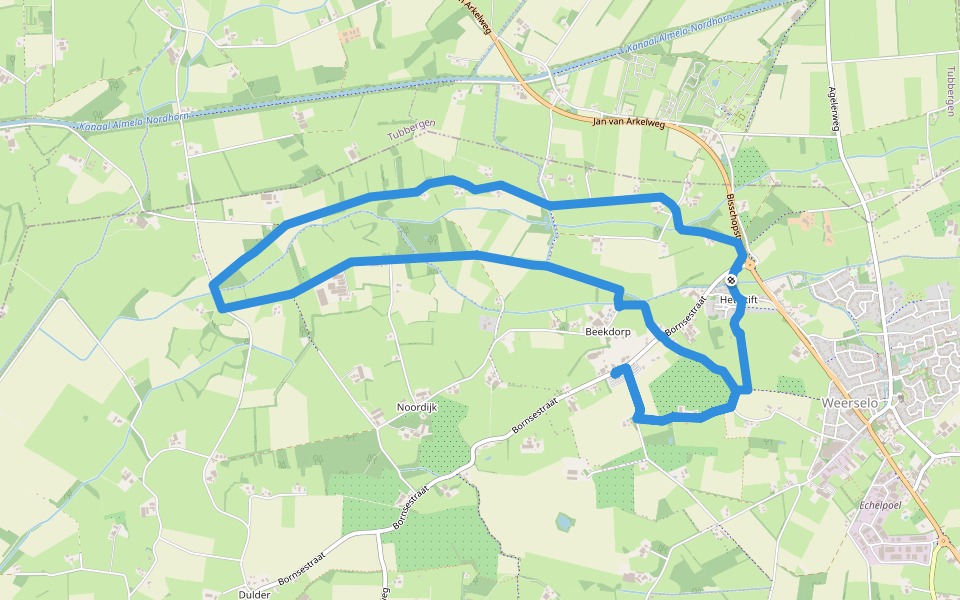 WNW Twente - Beekdorp/Het Stift - paarse route walking route map in Weerselo