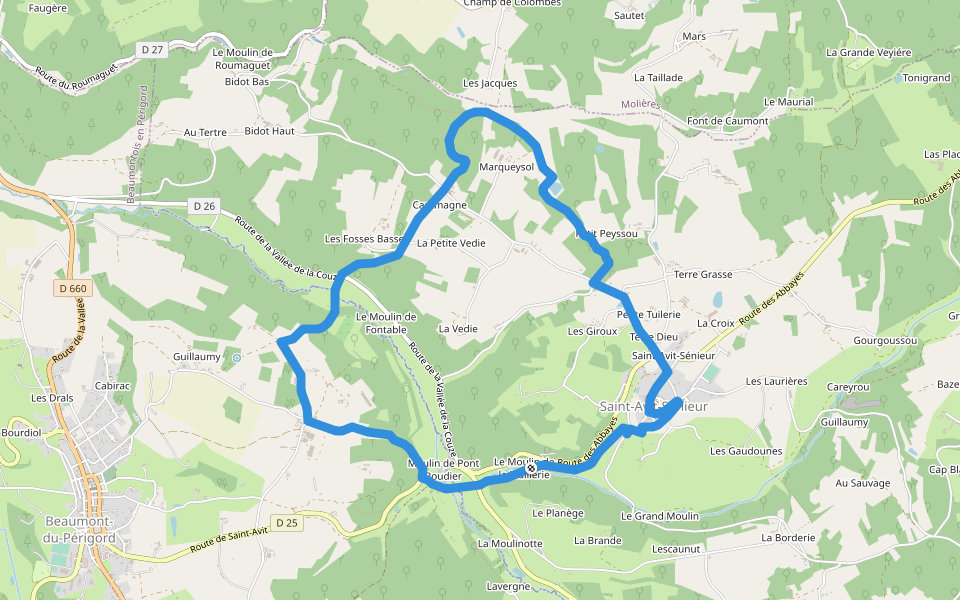 Boucle d'Avitus walking route map in Saint-Avit-Sénieur