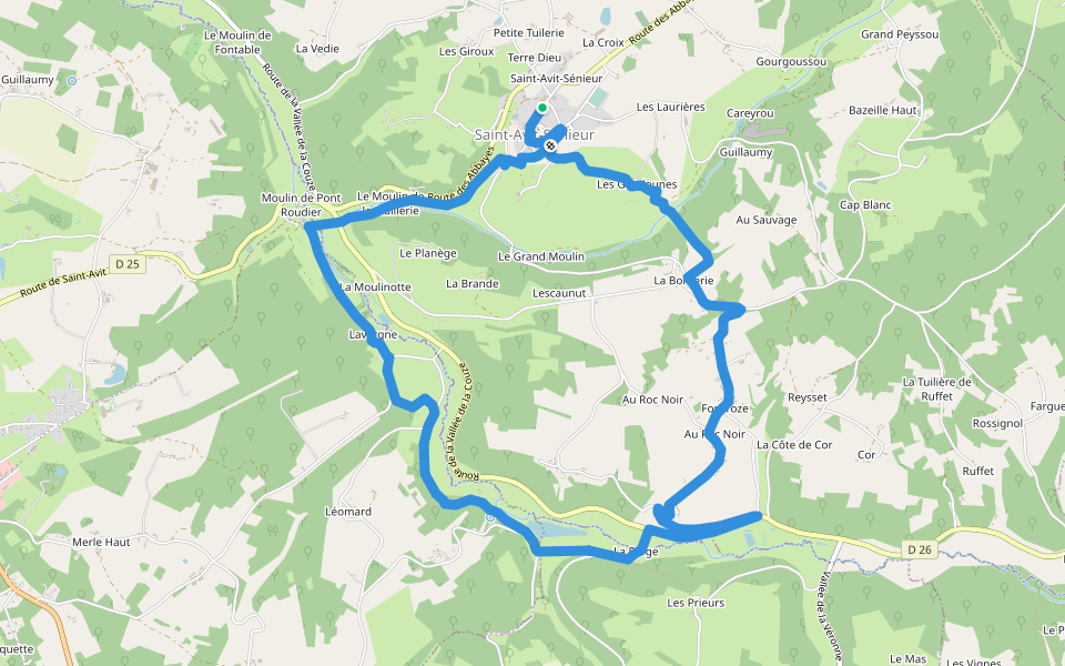 Boucle de Pont Roudier walking route map in Saint-Avit-Sénieur