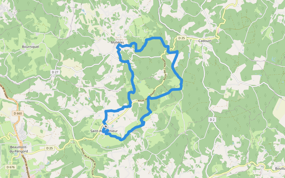 Boucle des pélerins walking route map in Saint-Avit-Sénieur