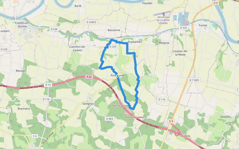 Boucle des Deux Églises walking route map in Pondaurat