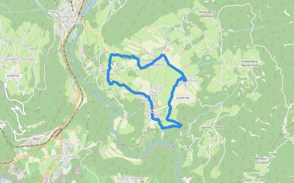 Dörferrunde (Vill => St. Pauls => Nauders => Gifen) walking route map in Villa
