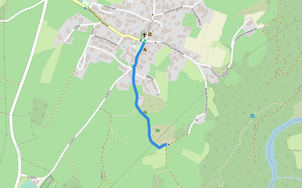 Kreuzweg walking route map in Naz