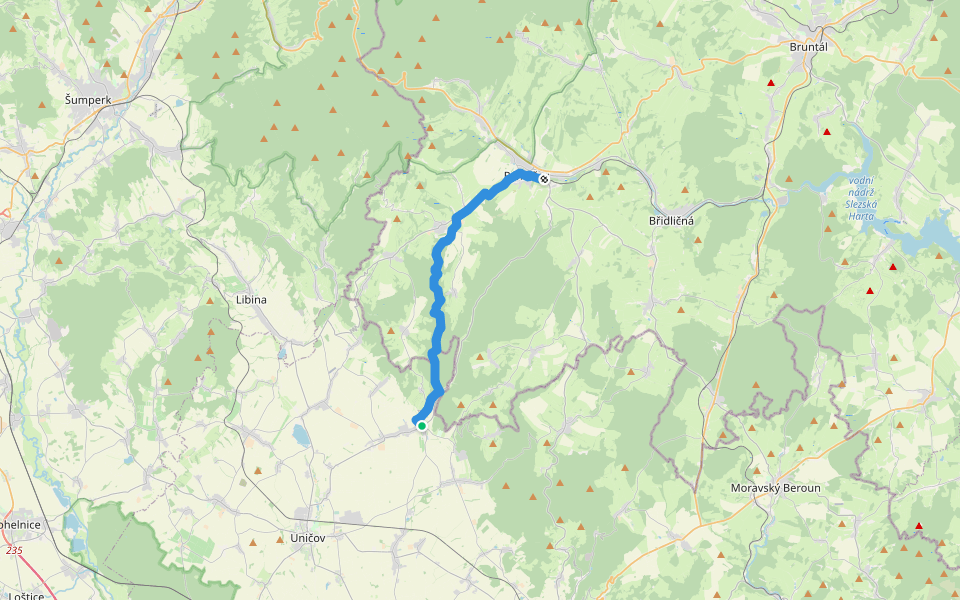[Z] Rýmařov (žst.) - Dlouhá Loučka (bus) walking route map in Dlouhá Loučka