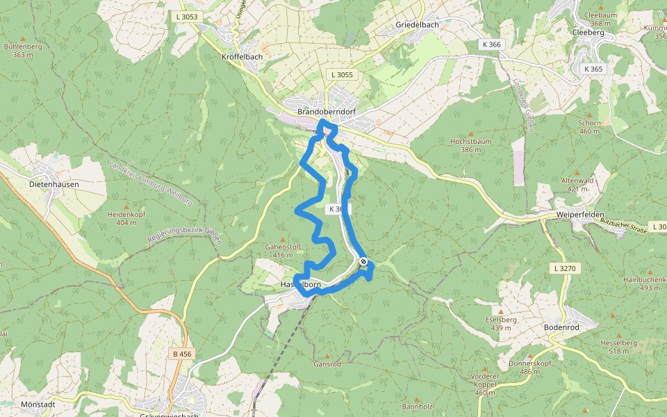 Wanderwege Brandoberndorf - Hirschkäfer walking route map in Waldsolms
