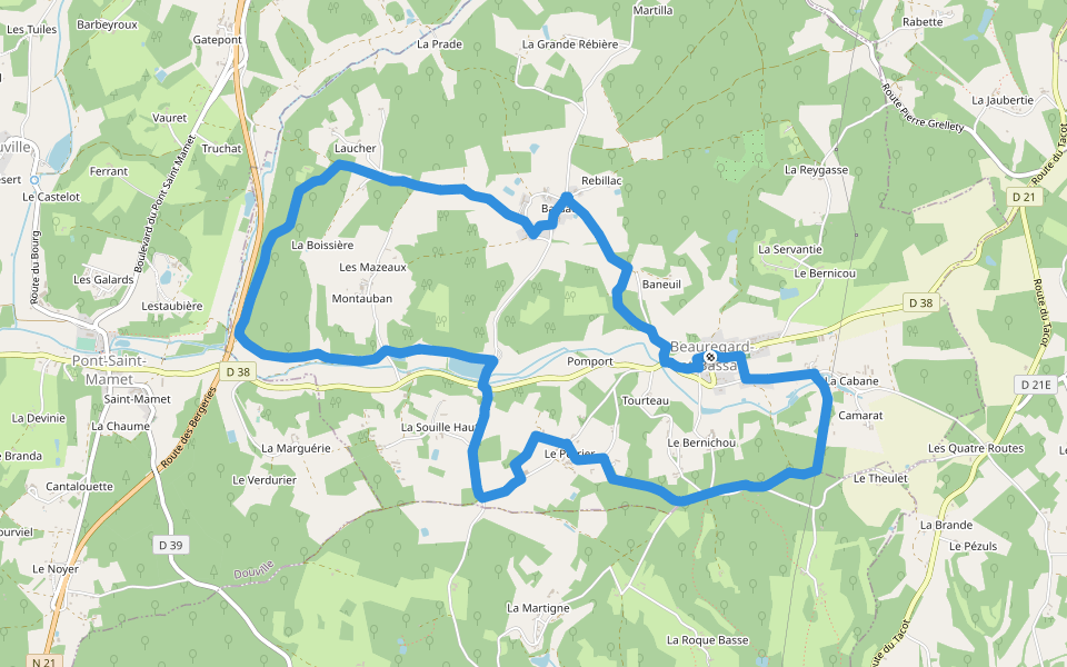 Boucle des Fontaines walking route map in Beauregard-et-Bassac