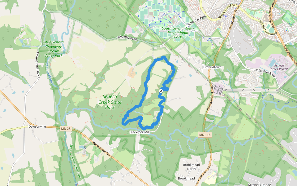 White Loop Trail walking route map in Germantown