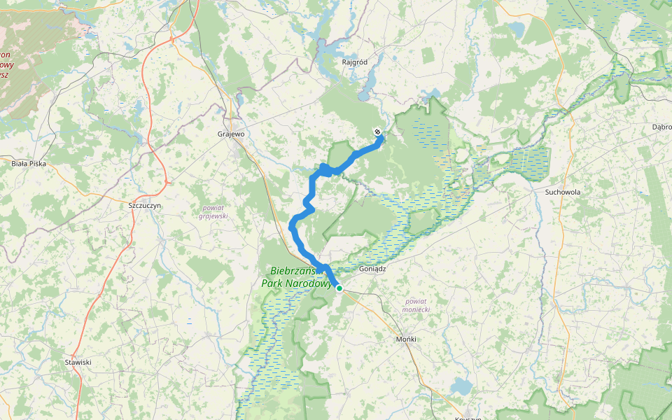 Osowiec - Kuligi walking route map in Osowiec-Twierdza