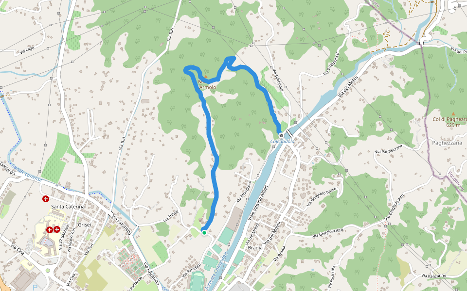 Paradiso - M. D'Armolo- Ponte della Budella walking route map in Sarzana