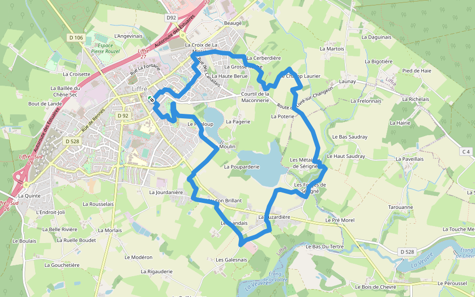 Le Point du Jour walking route map in Liffré