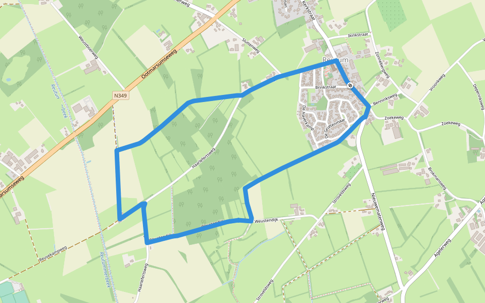 WNW Twente - Reutum - groene route walking route map in Reutum