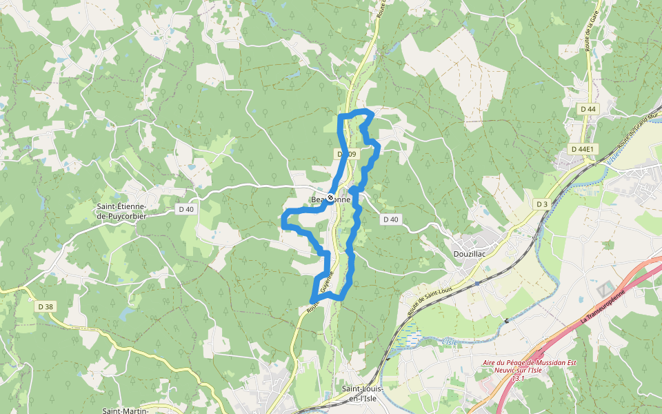 Boucle des potiers walking route map in Beauronne