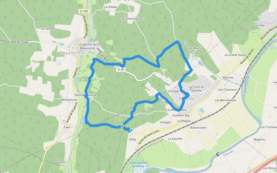 Boucle des Sources (Variante du Peyre Mérigeau) walking route map in Douzillac