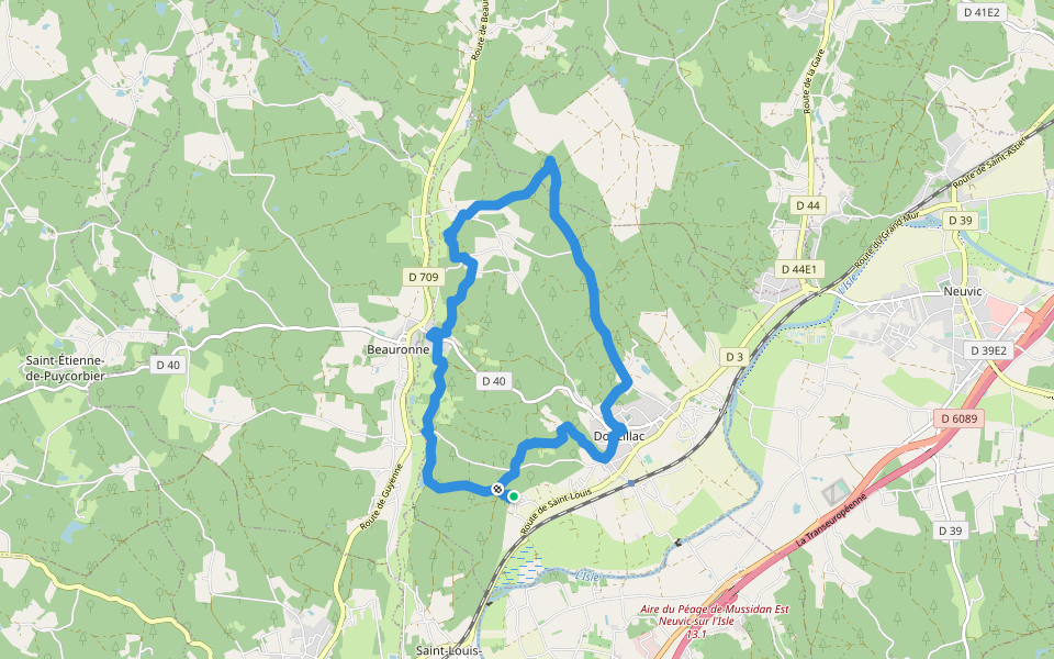 Boucle des Sources walking route map in Douzillac