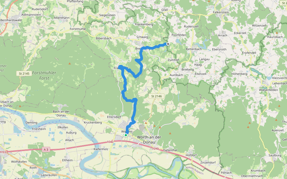 Goldsteig Zuweg Nr.26 Wiesent → Höllbachtal walking route map in Wiesent