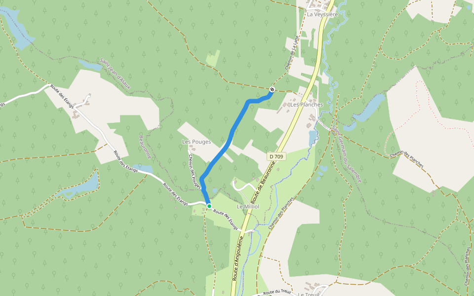 Liaison St-Jean-d'Ataux - Beauronne walking route map in Beauronne