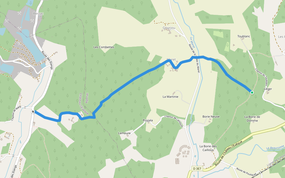 Liaison Château L'évèque Agonac walking route map in Agonac