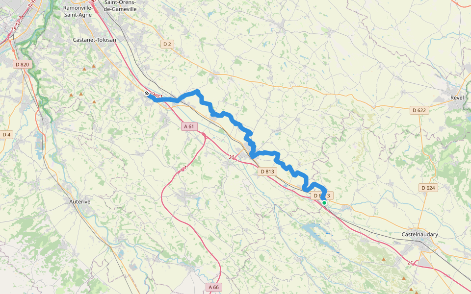 GR 653, Naurouze-Montgiscard walking route map in Montferrand