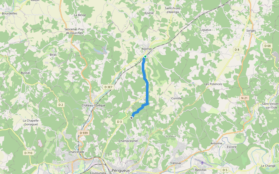 Liaison Champcevinel Agonac walking route map in Agonac