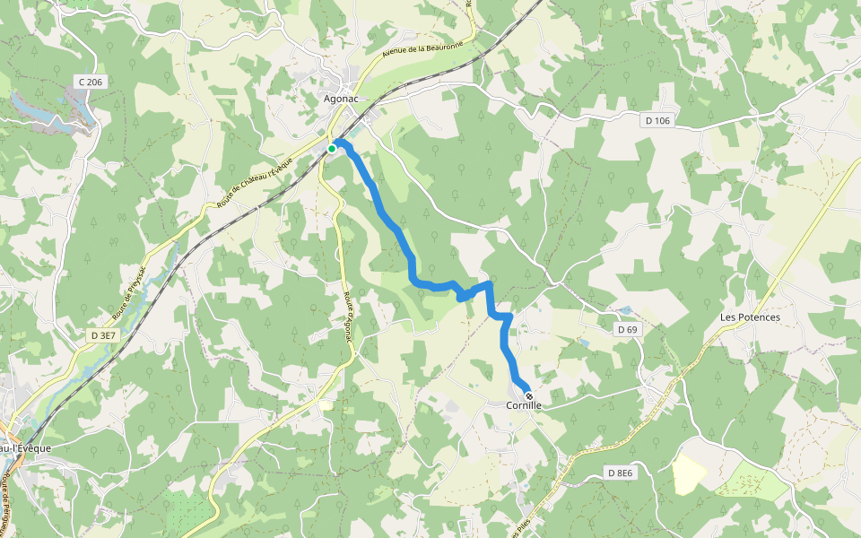 Liaison Agonac Cornille walking route map in Agonac