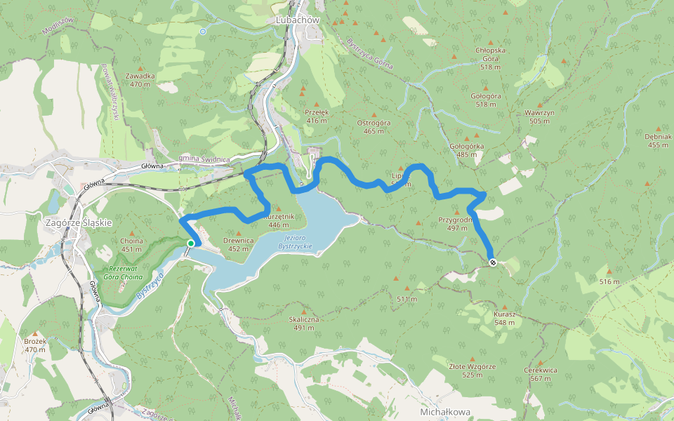 Kanciarski Buk - Most na Jeziorze Bystrzyckim walking route map in Zagórze Śląskie
