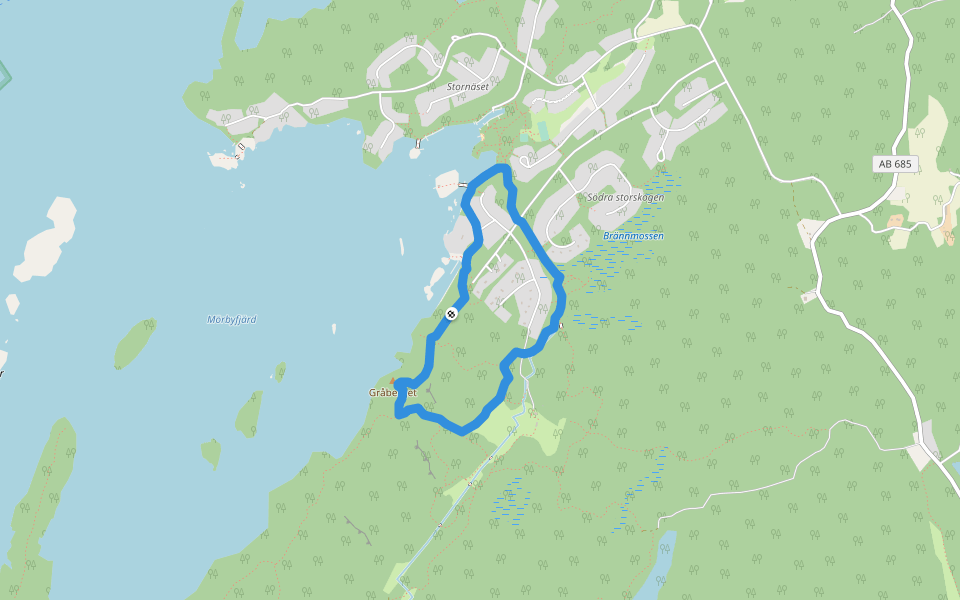 Motionsspår Orange walking route map in Bodal