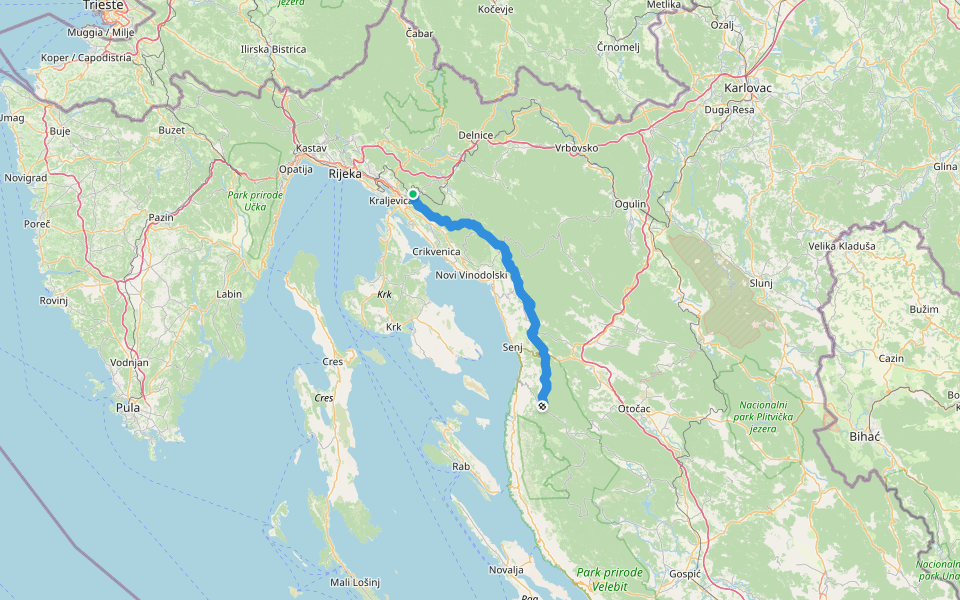 Via Adriatica #3: Plase => Oltari walking route map in Hreljin