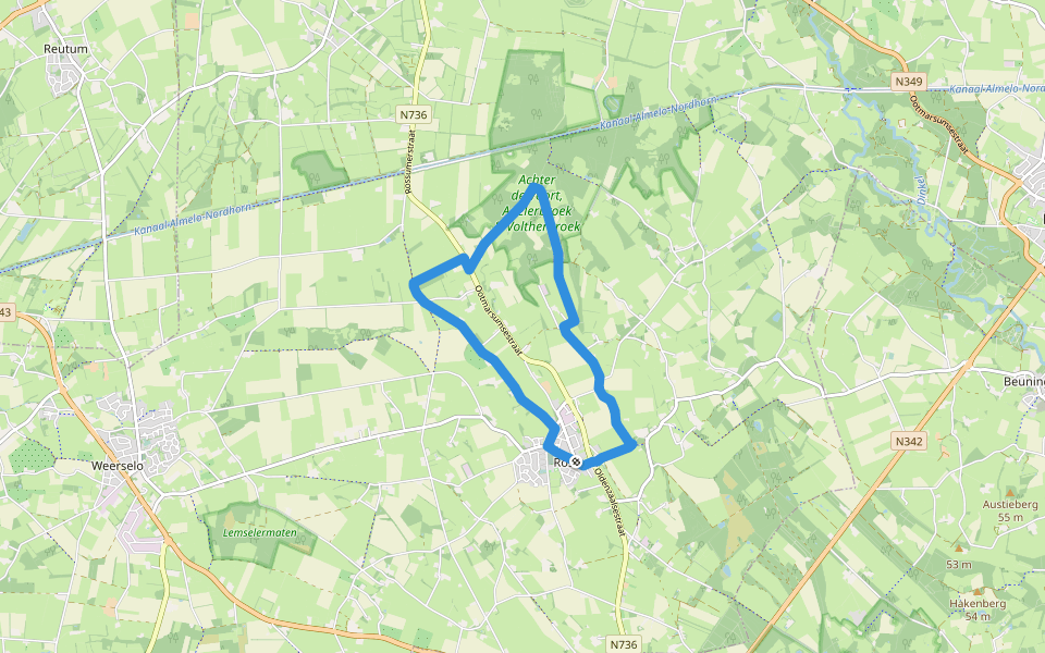 WNW Twente - Rossum - groene route walking route map in Rossum