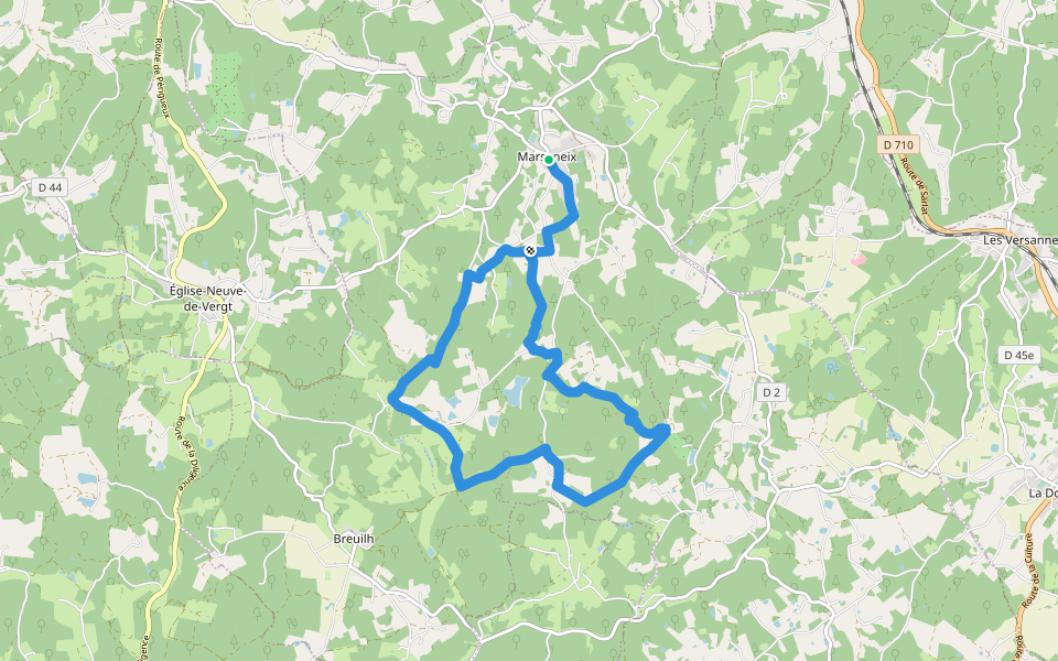Boucle de Marsaneix walking route map in Sanilhac