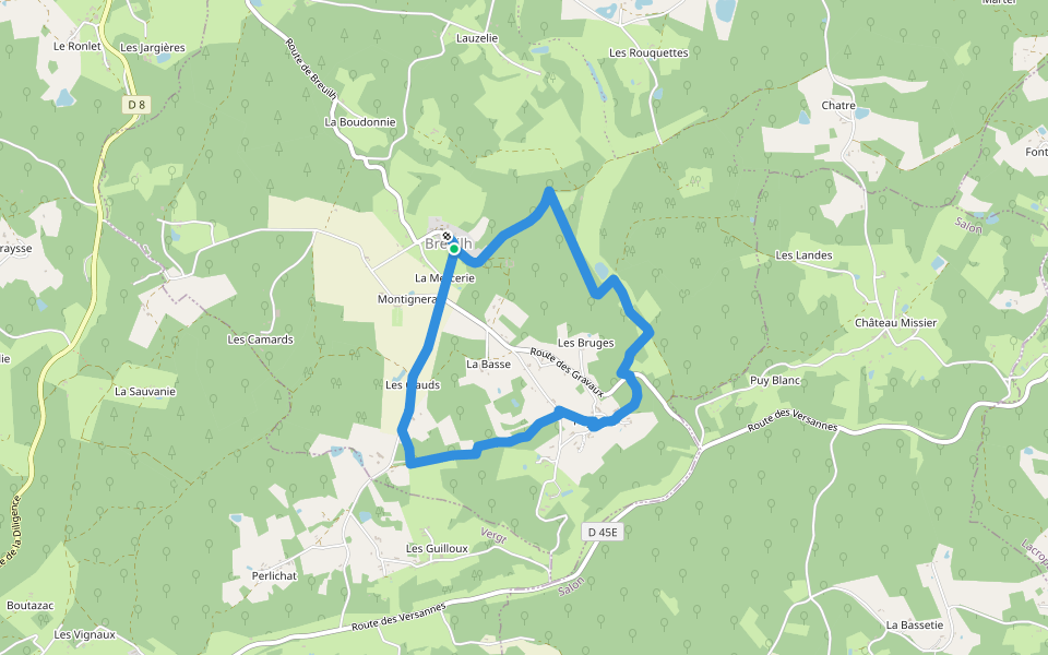 Boucle du Breuilh walking route map in Sanilhac