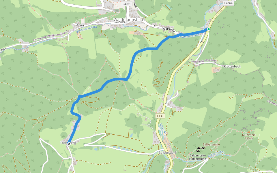 Waidmannsfeld/Landesstraße L138 - Hundsgrube - Frohnberg walking route map in Waidmannsfeld