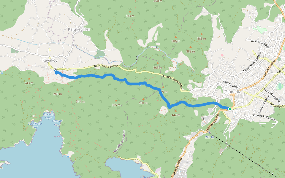 Fethiye Trail from Kayaköy to Ovacık walking route map in Ölüdeniz