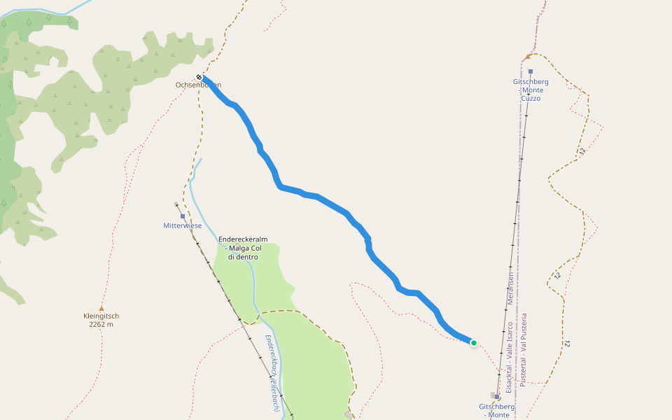 Gitschhütte - Ochsenboden walking route map in Rio di Pusteria