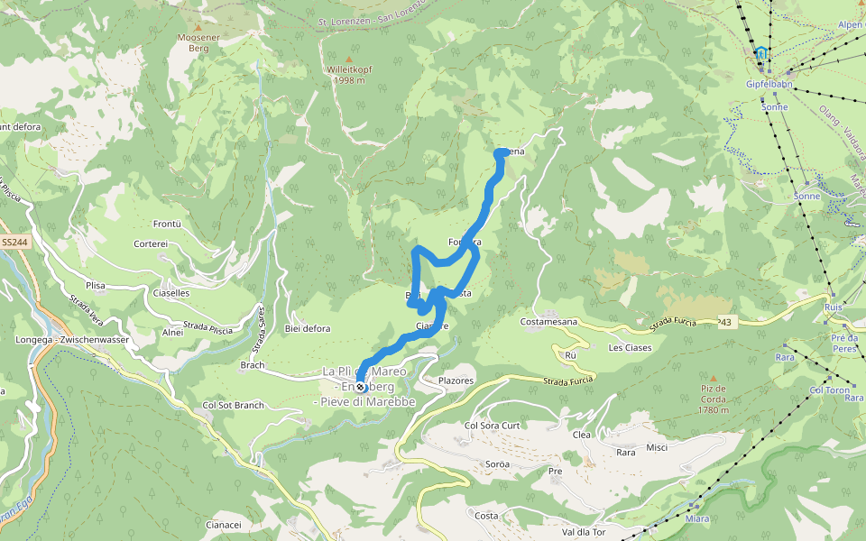 Weilerweg B walking route map in Pieve di Marebbe