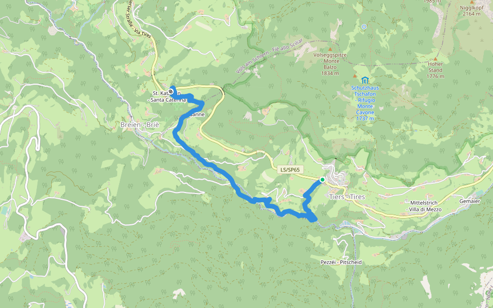 Tierser Höfeweg walking route map in Tires