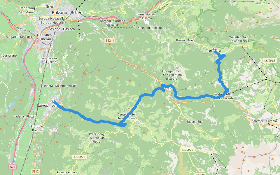 5 - Laives => Deutschnofen => Welschnofen => Tiers walking route map in Tires