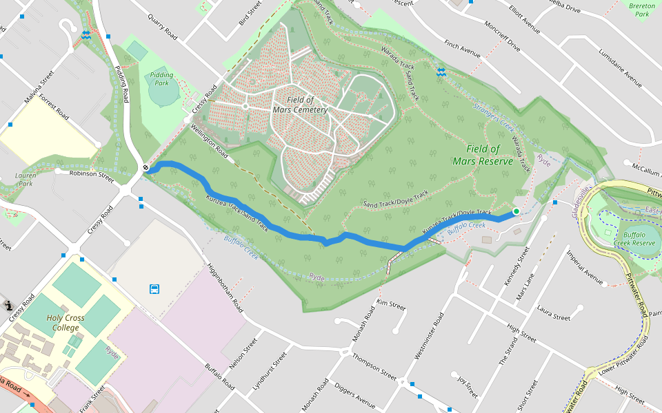 Kunzea Track walking route map in Gladesville