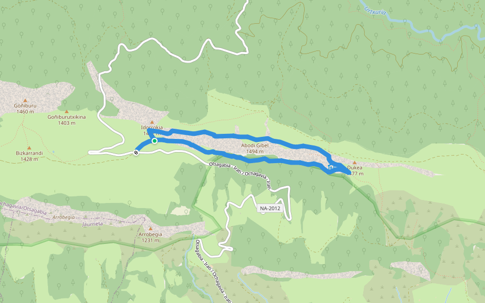 Abodiko gainak / Altos de Abodi walking route map in Ochagavía