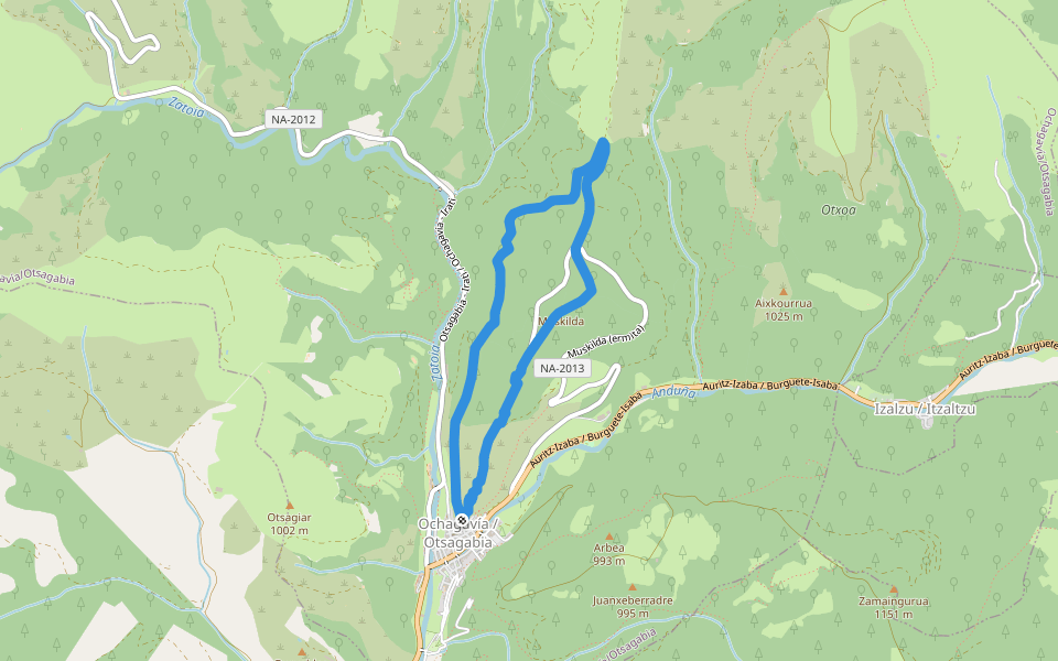Irati eta Muskildarako bide zaharra walking route map in Ochagavía