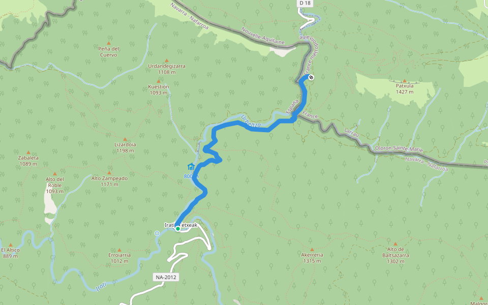 Paxula – Iratiko Etxolak / Casas de Irati walking route map in Ochagavía