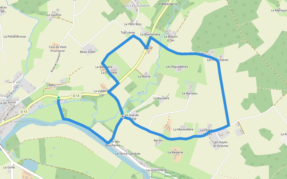 Chemin de l'Aulne walking route map in Luché-Pringé