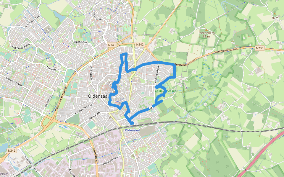 WNW Twente - Kalheupink/Oldenzaal/Station Oldenzaal - blauwe route walking route map in Oldenzaal