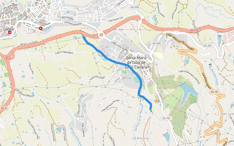Barraco de las Juntas walking route map in Guía