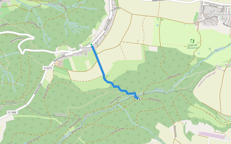 Rattenharz - Marbachtal walking route map in Lorch